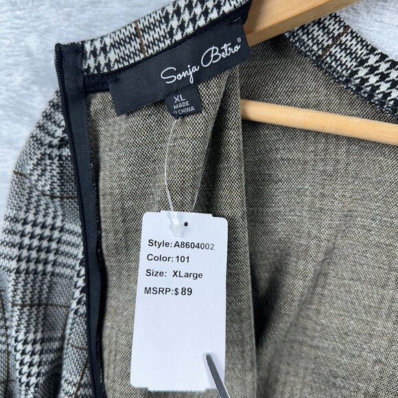 Sonja Betro Sheath Mini Dress Houndstooth Puff Sleeves Womens Gray Size X Large - Picture 4 of 13